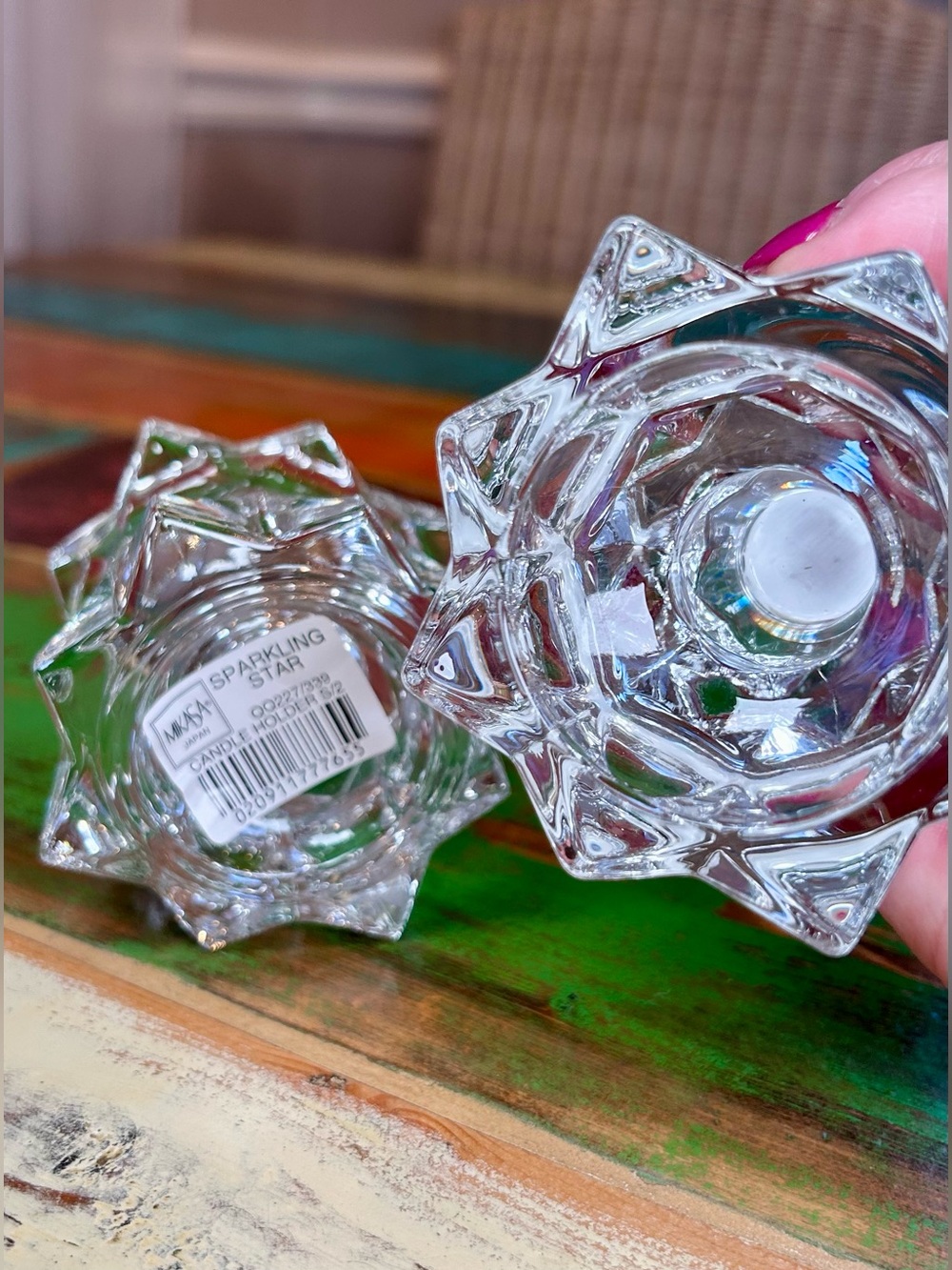 Vintage Mikasa Sparkling Star Reversible Crystal Votive Taper Candle Holders Set